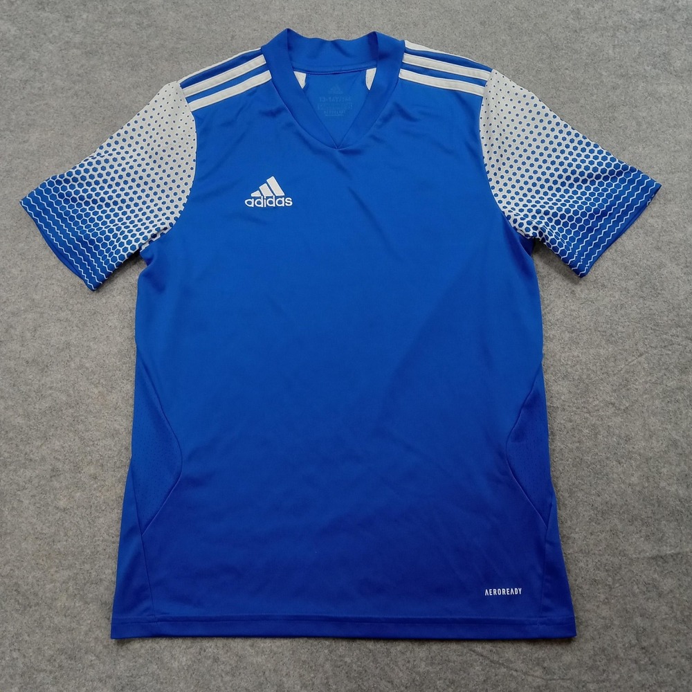 Adidas Shirt Youth 13-14Y Blue Aeroready Soccer Jersey Top Short Sleeve